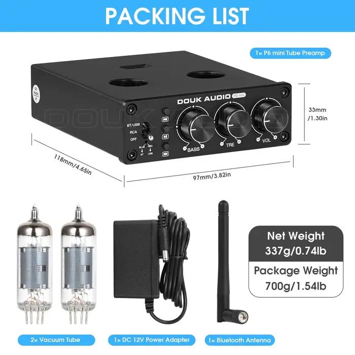 Douk Audio-Préampli à Tube à Valve HiFi Bluetooth 5.0, Récepteur Stéréo, Lecteur USB, Préamplificate