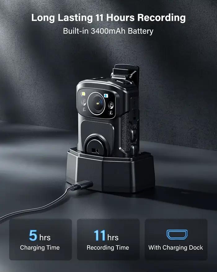 BOBLOV caméra corporelle B4K5 256G 4K IP68 caméra de Police 11 heures enregistrement vidéo Vision no