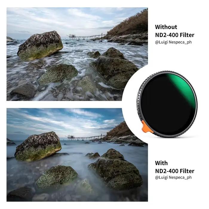 Filtre ND variable K&F CONCEPT ND2 à ND400 pour objectif, densité neutre réglable, 49mm 52mm 58mm 62
