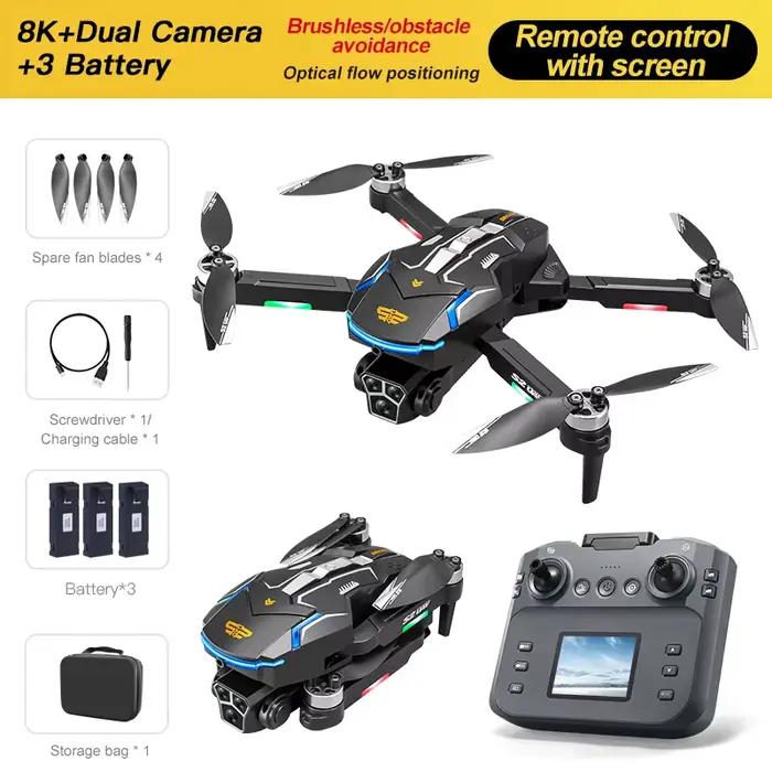 Drone RC S2 Professionnel 8K HD Aérien avec Évitement d'Obstacles, Télécommande à Grand Écran, Pliab