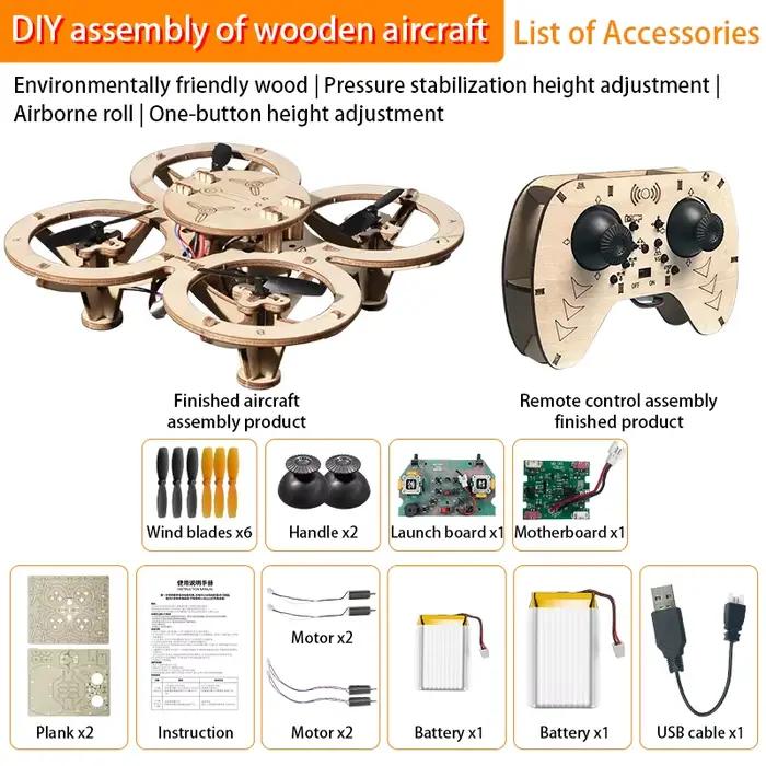 Kit de drone en bois à assembler soi-même, jouet télécommandé en bois, kit complet, jouets télécomma