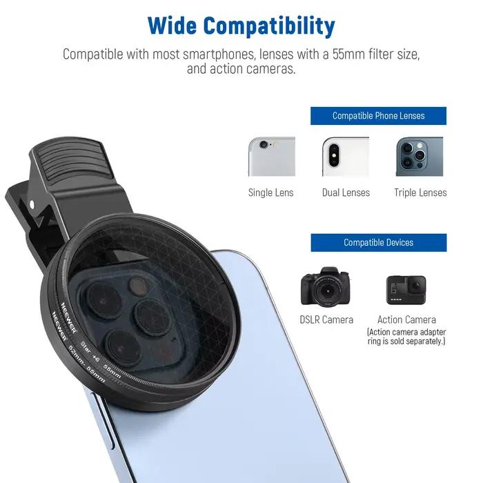 NEEWER – Kit de filtres ND32 ND pour téléphone et appareil photo, CPL, 4 filtres de couleur gradués,