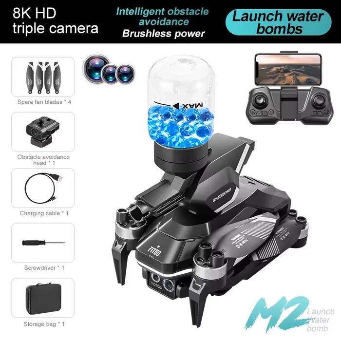 Drone M2 8K avec 3 caméras et bombes à eau, avion aérien professionnel, évitement d'obstacles, quadr