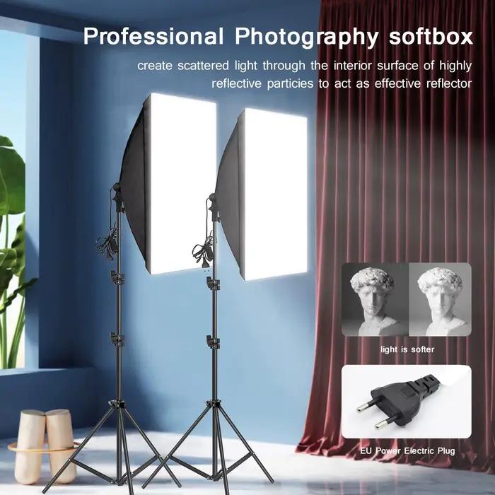 Boîte à lumière pour photographie professionnelle, éclairage 50x70cm, trépied, ampoule photographiqu