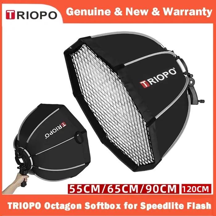 TRIOPO 55cm 65cm 90cm 120cm – boîte à lumière octogonale pliable, support de poignée pour Godox V860