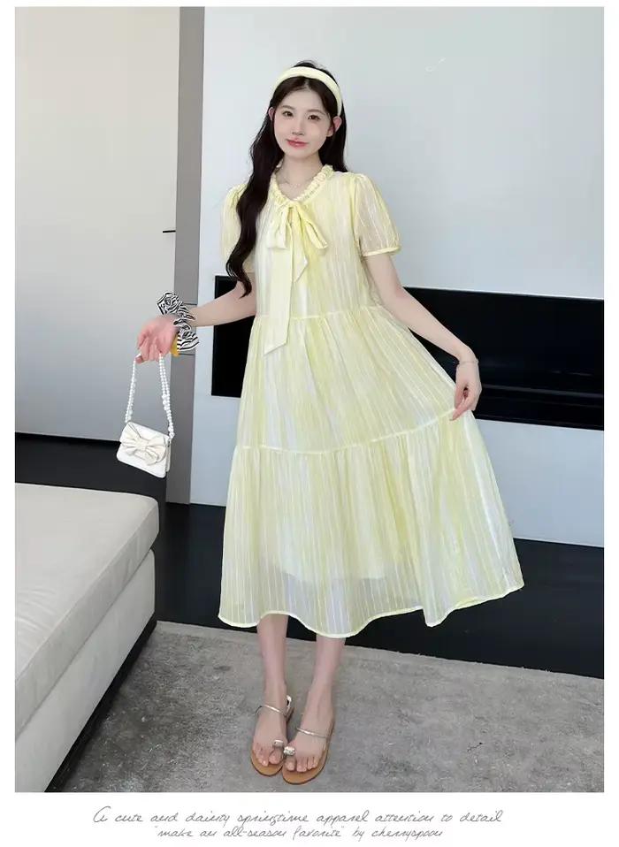 Robe de grossesse longue et ample en mousseline de soie, couleur unie, manches bouffantes, col rond,