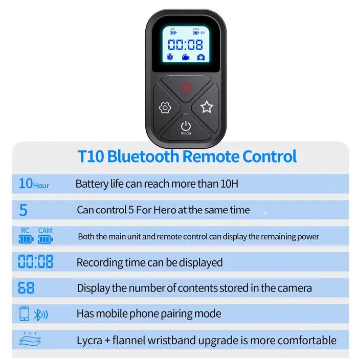 TELESIN télécommande Bluetooth pour GoPro Hero 13 12 11 10 9 avec bracelet 80M télécommande intellig