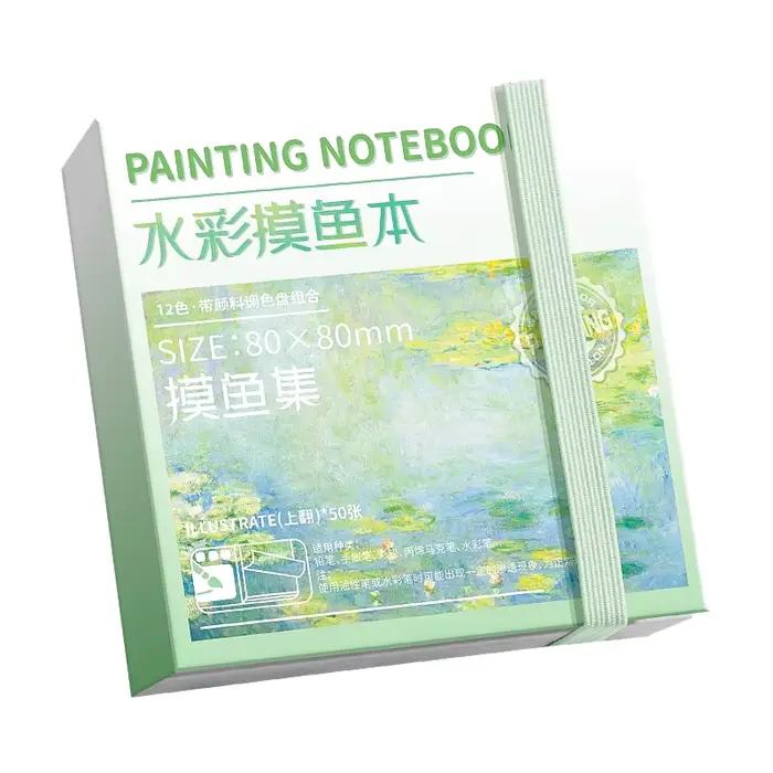 Mini carnet de peinture à l'aquarelle avec palette de pigments, petit livre de dessin Portable créat