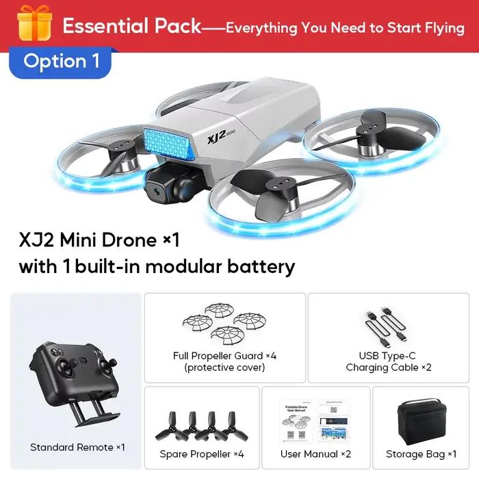 AXNEN XJ2 Mini Drone avec Caméra, Quadricoptère RC Pliable Brushless, Jouet Télécommandé pour Enfant