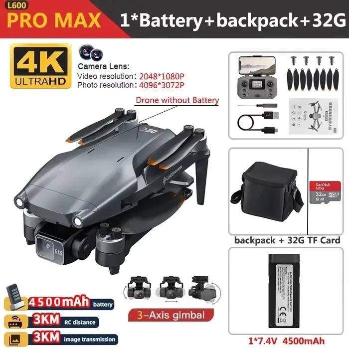 Drone L600 PRO MAX 4K à trois axes PTZ HD, double caméra Laser pour éviter les obstacles, moteur san