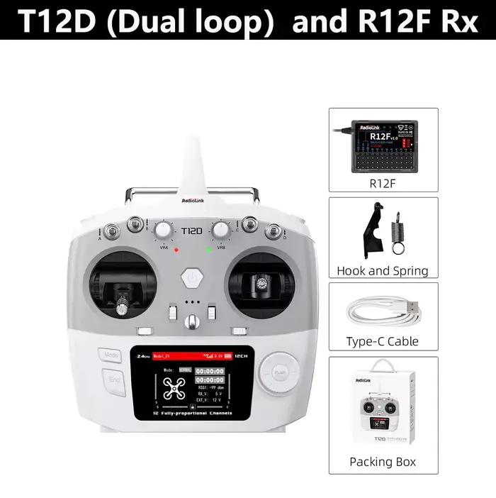 RadioLink T12D-Transmetteur RC à 12 Canaux, 2.4GHz, avec Récepteur R16FG, Télécommande pour Drone FP