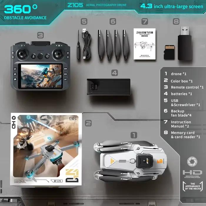 Nouveau Drone Z105 4K professionnel HD double caméra flux optique positionnement photographie sans b
