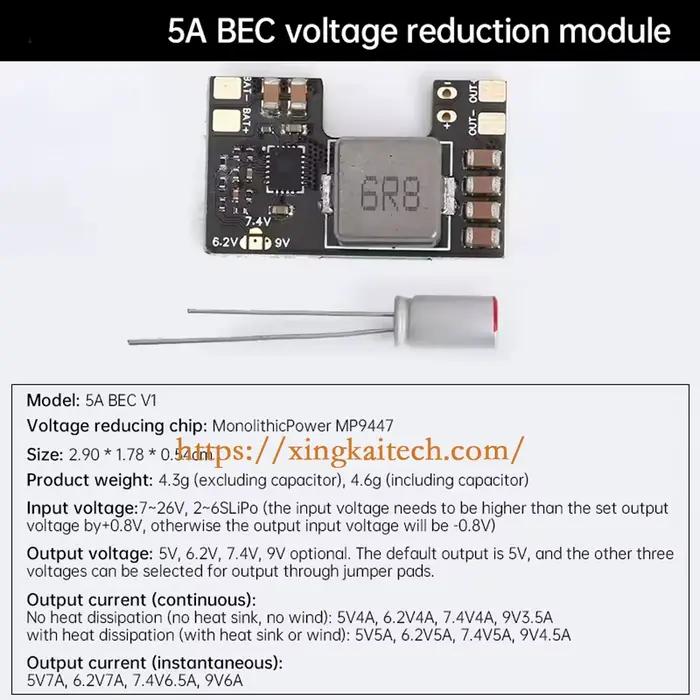 Module de réduction de tension BEC 5A BEC, sortie de tension Multiple 7A pour avion, Drone FPV à voi