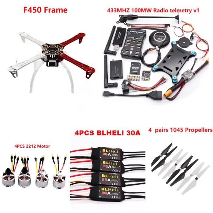 Kit de Drone AN F450 avec contrôle de vol PIXhawk2.4.8, 100MW, radio télémétrie, quadrirotor BLHELI