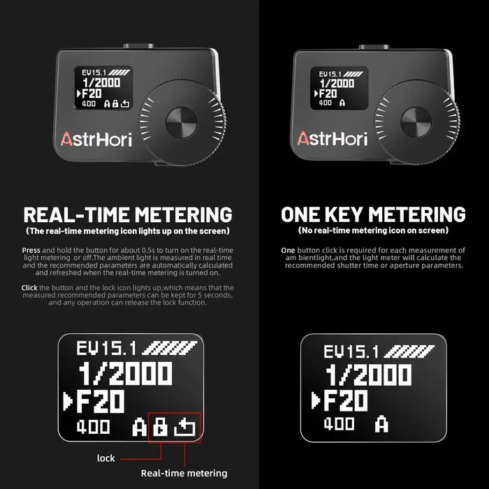 AstrHori AH M1 compteur de lumière pour appareil photo deux cadrans fixation de chaussure chaude et