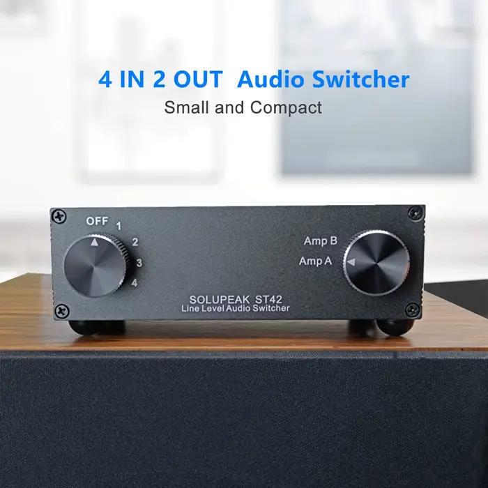 Sélecteur de commutateur Audio RCA 4 voies Premium, Source stéréo, boîtier de commutation d'entrée d