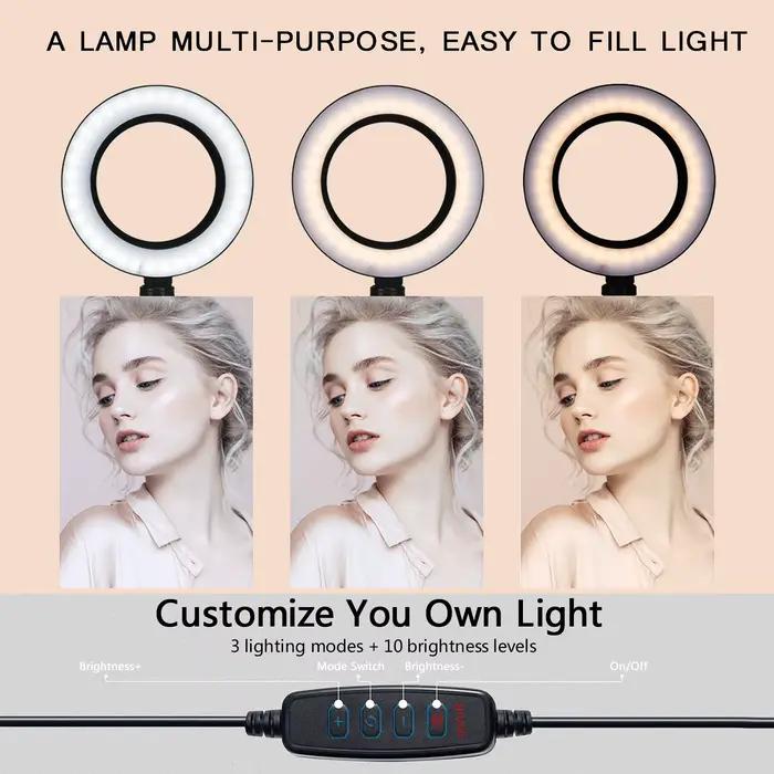 Éclairage de remplissage de photographie LED avec trépied, appareil Photo, cercle de Studio Photo, a