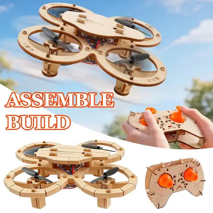 Quadricoptère en bois à assembler soi-même avec télécommande, drone éducatif, modèle de physique et