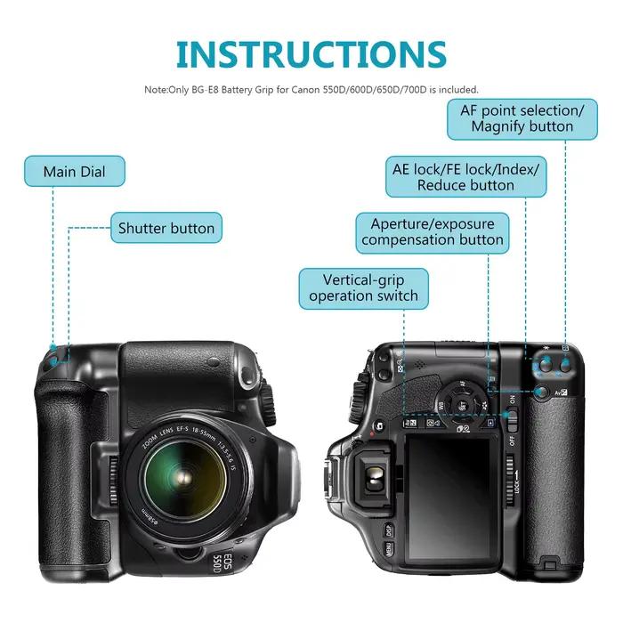 Neewer BG-E8 poignée de batterie de remplacement pour appareils photo reflex Canon EOS 550D 600D 650