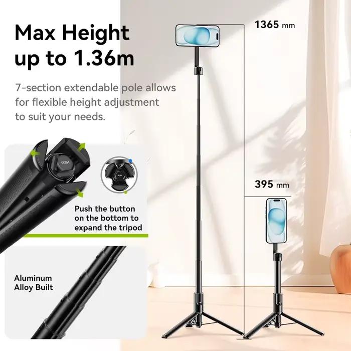 Ulanzi MG-003 Pro trépied de perche à Selfie de téléphone magnétique 1.36m trépied de Selfie extensi