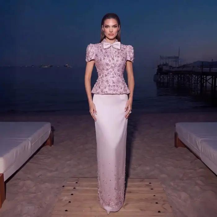 Robes de soirée droites personnalisées Algérie, perles, pour femmes, Dubaï, Arabie Saoudite, Vestido