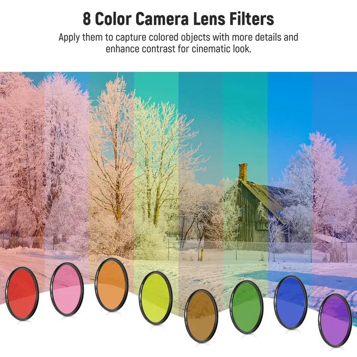 NEEWER 9 pièces ensemble de filtres d'objectif couleur filtres d'objectif en résine avec objectif d'