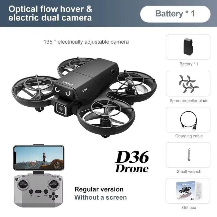 Mini drone aérien D36 avec contrôle d'écran, hélices entièrement fermées, capteurs d'évitement d'obs