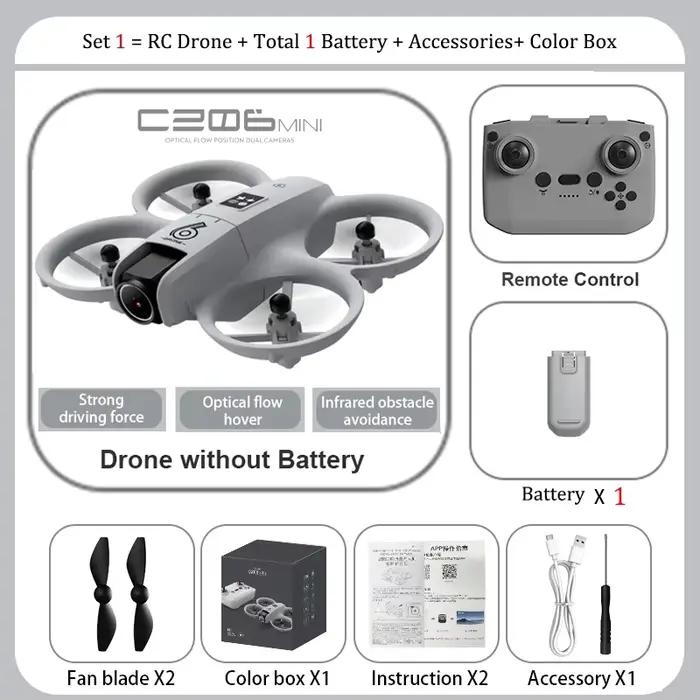CZ06 Mini Drone quadrirotor RC - Double caméra HD 480P, évitement d'obstacles, flux optique, lumière