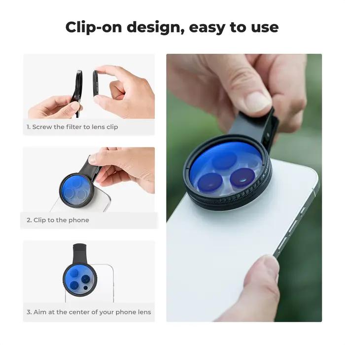 K & F CONCEPT Filtre polarisant circulaire CPL à clipser Filtre de téléphone 52 mm pour tous les tél