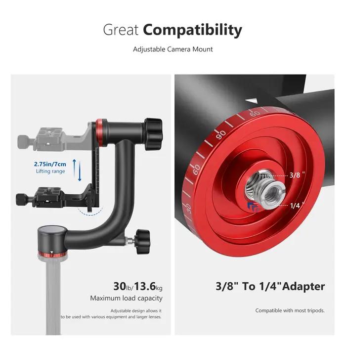 Neewer GM101 tête de trépied à cardan professionnelle robuste en alliage d'aluminium avec plaque à d