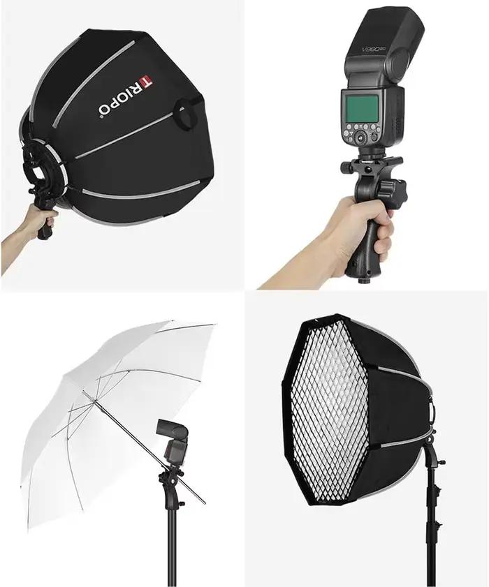 TRIOPO 55cm 65cm 90cm 120cm – boîte à lumière octogonale pliable, support de poignée pour Godox V860