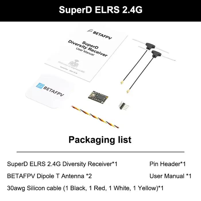 Récepteur BETAFPV SuperD ELRS 2.4G Diversity Faraway Traveller pour drones FPV longue portée, pièces