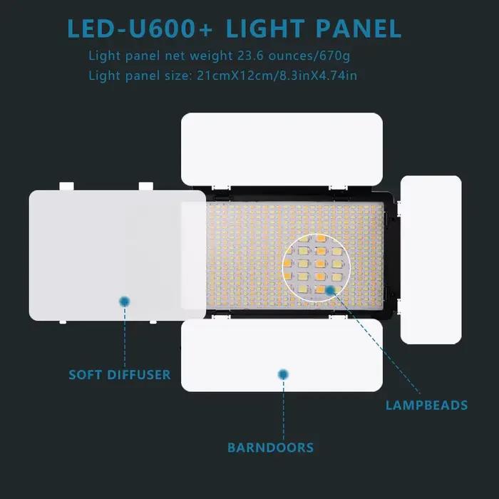 Nagnahz U800+ LED Video Light Photo Studio Lampe Bicolore 2500K-8500k Dimmable avec Trépied Télécomm