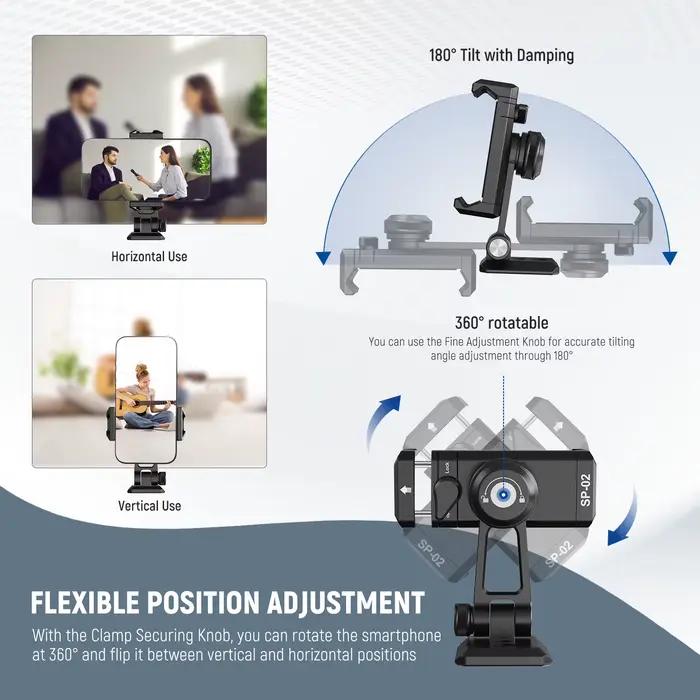 NEEWER Adaptateur de montage sur trépied pour téléphone en métal avec base Arca QR, chaussure froide