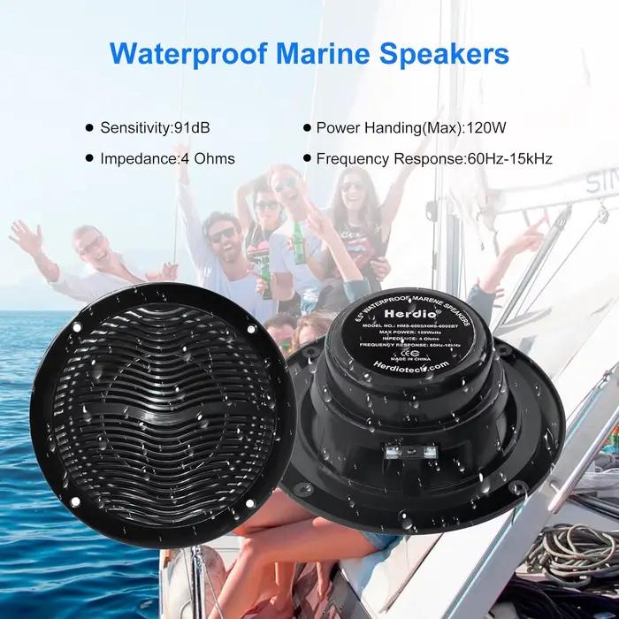 Herdio 2 pièces haut-parleurs marins 2 voies 6.5 ''120W haut-parleurs de bateau stéréo extérieurs ét
