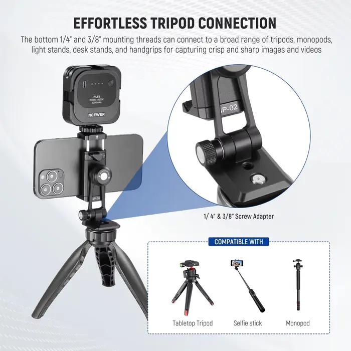 NEEWER Adaptateur de montage sur trépied pour téléphone en métal avec base Arca QR, chaussure froide