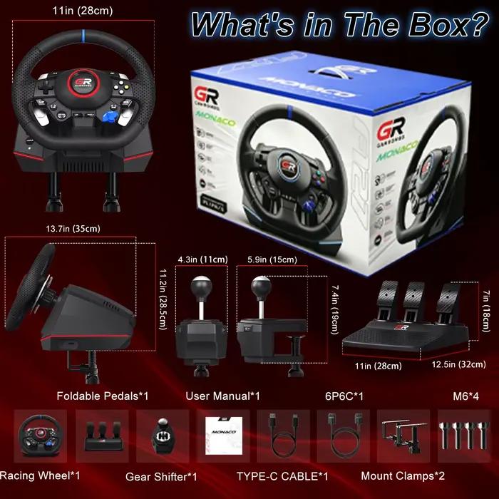 Volant de jeu de course pour PS5/PS4/PC/Switch, volants de simulation 270° ° &900 ° Cuir avec RGB,