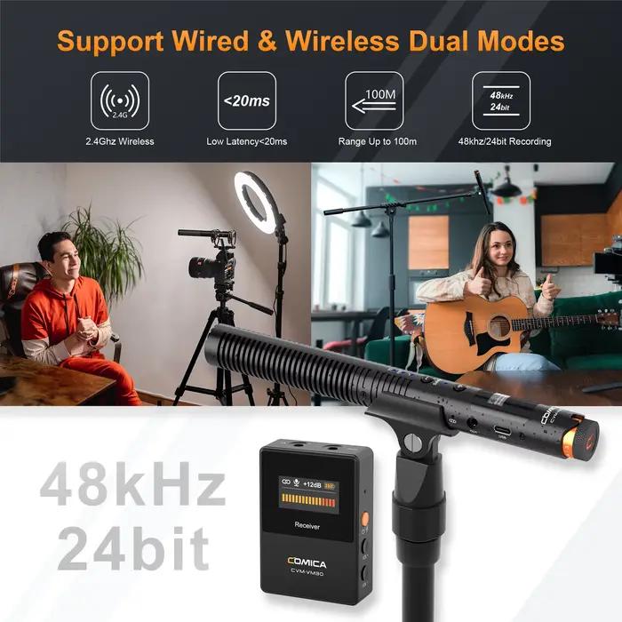 Microphone sans fil COMICA VM30 2.4G super cardioïde à condensateur avec contrôle de gain pour appar