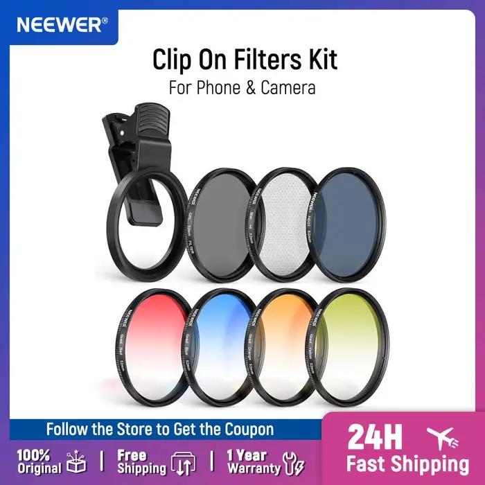 NEEWER – Kit de filtres ND32 ND pour téléphone et appareil photo, CPL, 4 filtres de couleur gradués,