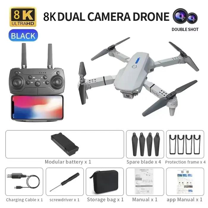 Drone E88 2026 8K 5G HD avec double caméra, photographie aérienne, télécommande avec écran, quadrico
