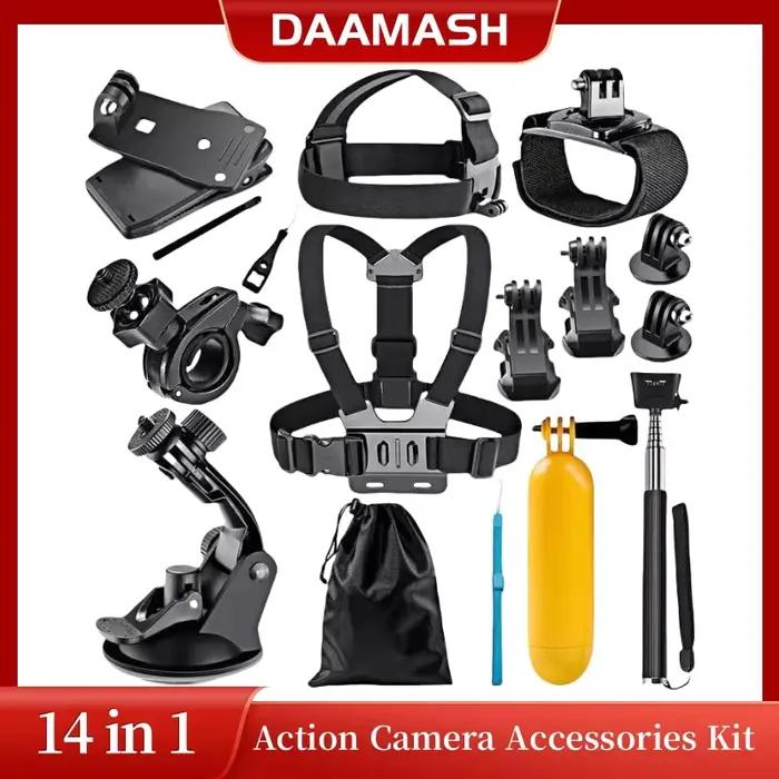 Kit d'accessoires de caméra d'action 14 en 1, pour Go Pro Hero 13 12 11 10 9 8 7 6 5 4, support noir