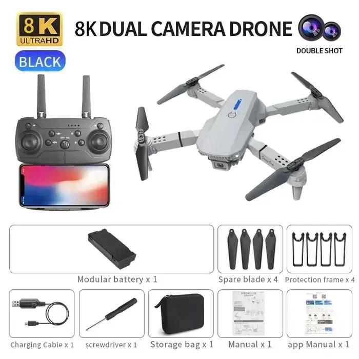 2026 nouveau original E88 Air avec éclairage contrôlé par écran Mini Drone 4K Untal 2 caméra flux op