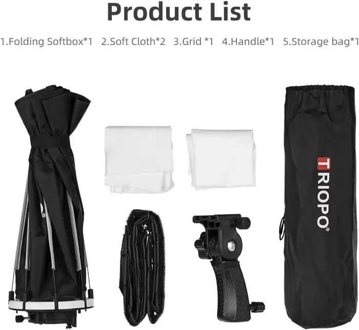 TRIOPO 55cm 65cm 90cm 120cm – boîte à lumière octogonale pliable, support de poignée pour Godox V860