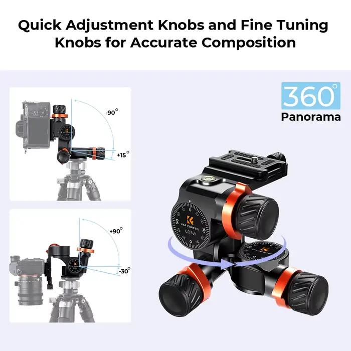 Tête fluide haute précision K&F CONCEPT, capacité de charge 13,2 lb/6 kg, tête de trépied à 3 axes e