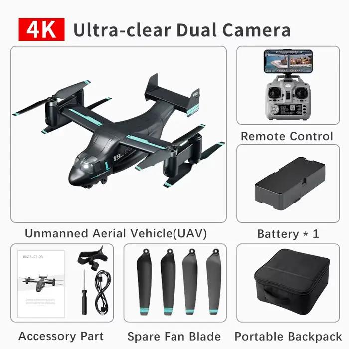 JIEllFUN-Hélicoptère Osprey avec caméra 4K HD, importateur télécommandé, quadrirotor sans balais, jo