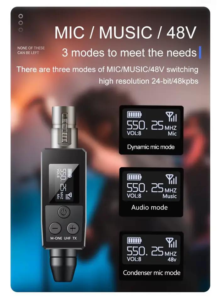 Émetteur et récepteur XLR de convertisseur de microphone sans fil UHF VK-38 pour le microphone dynam