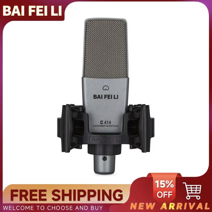 BAIFEILI C414 Microphone à condensateur XLR avec diaphragme cardioïde de 16 mm pour l'enregistrement