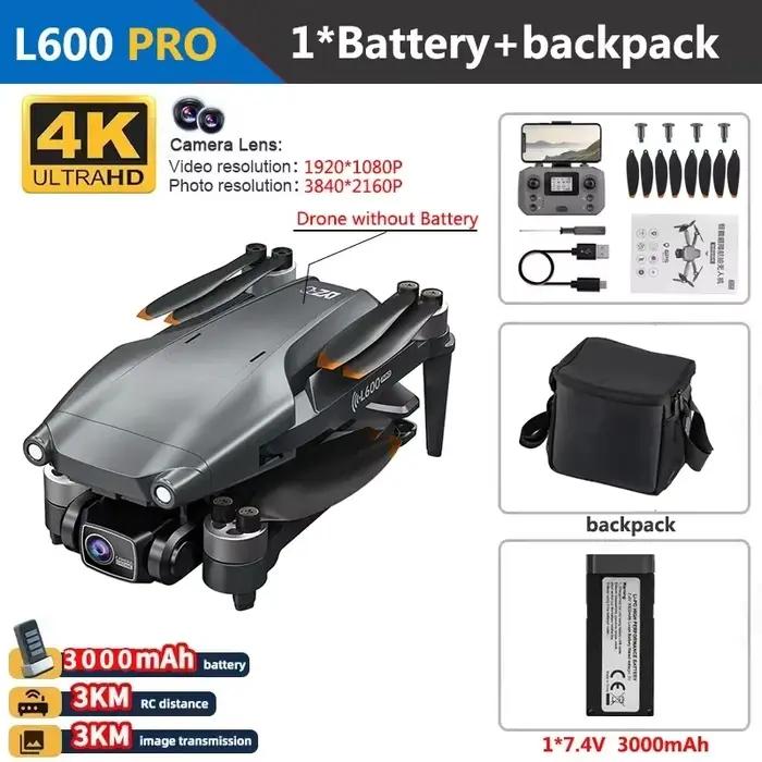 Drone GPS professionnel L600 PRO MAX 4K, 3 axes PTZ HD, double caméra, évitement d'obstacles, moteur