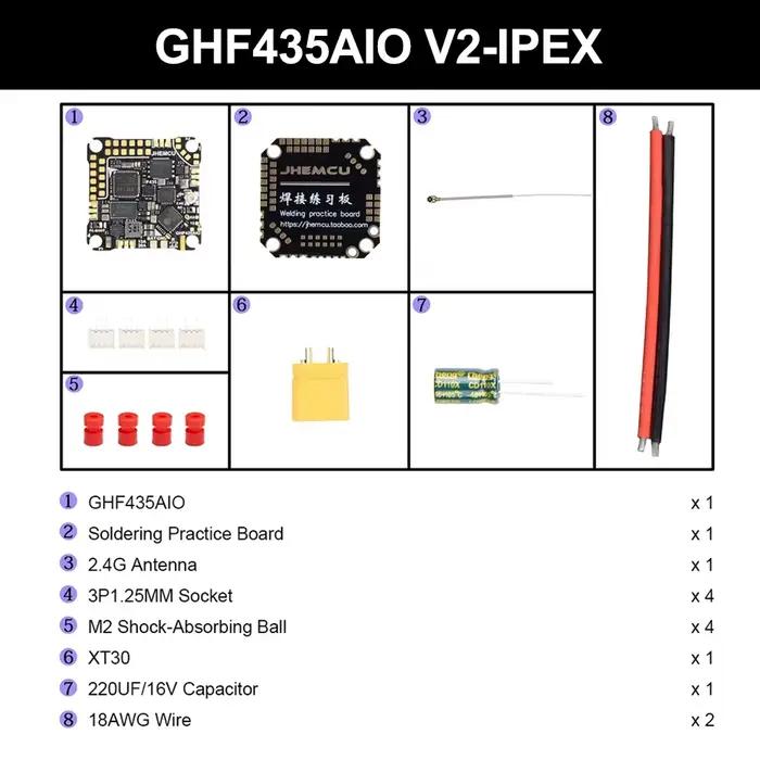 JHEMCU GHF435AIO V2 20A contrôleur de vol 2-4S avec OSD Baro Blackbox récepteur ELRS 2.4G intégré po