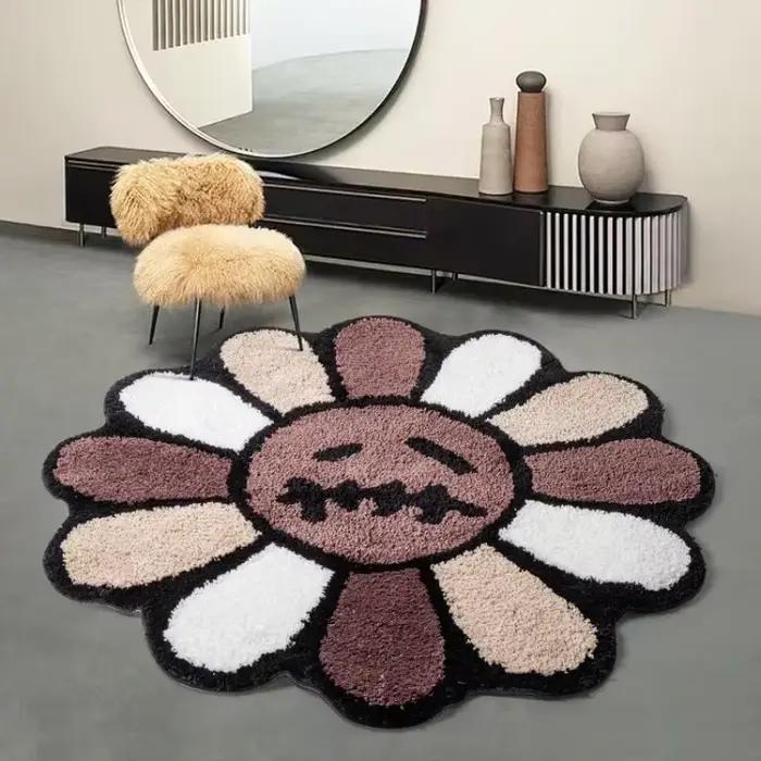 Tapis Tufting Tournesol Esthétique pour Salle de Bain Antidérapant, Tapis Moelleux Épais à Motif Fle